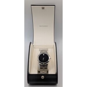 Vtg Men's Movado Museum Watch Black Dial Stainless Steel Swiss Quartz NIB
